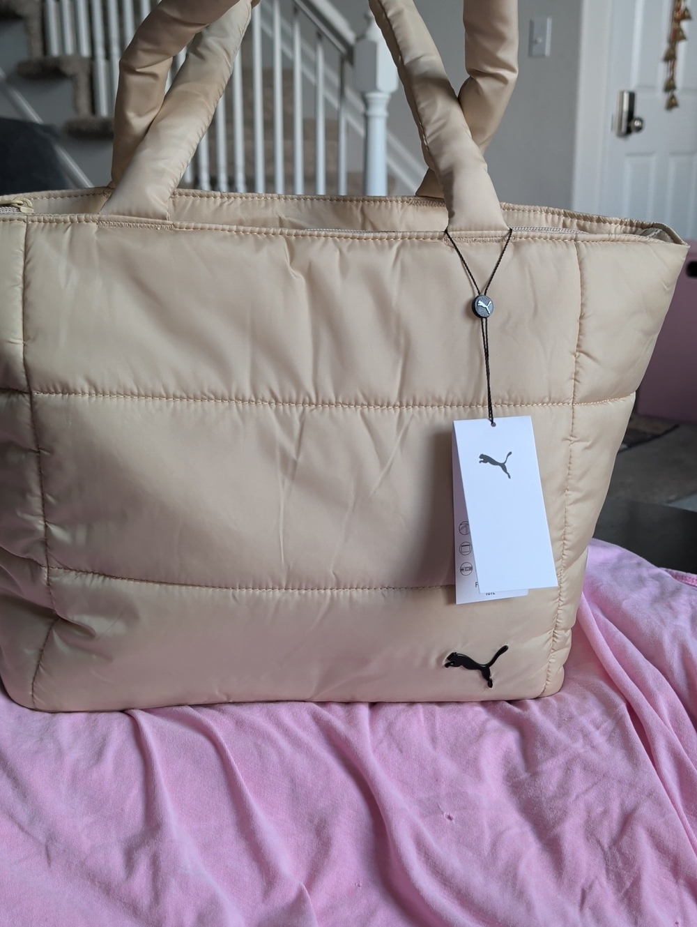 Puma Quilted Tote in Beige